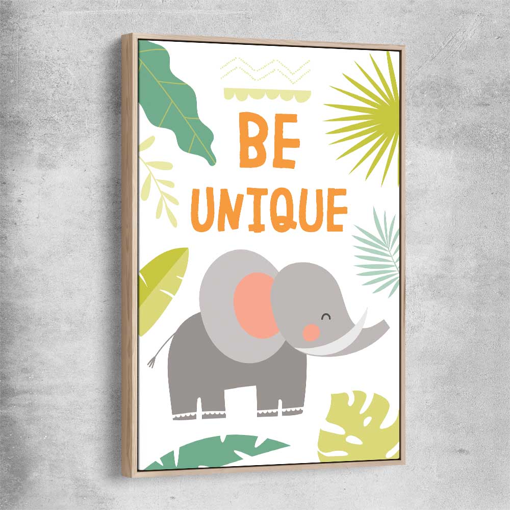 Be Unique raw oak framed canvas is a nursery canvas wall art and print suited for childrens nursery area