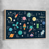 Space Alphabet raw oak framed canvas is a nursery canvas wall art and print suited for childrens nursery area