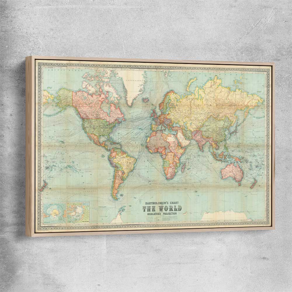Antique World Colour raw oak framed canvas is a high quality print in our city skyline, travel prints and maps collection
