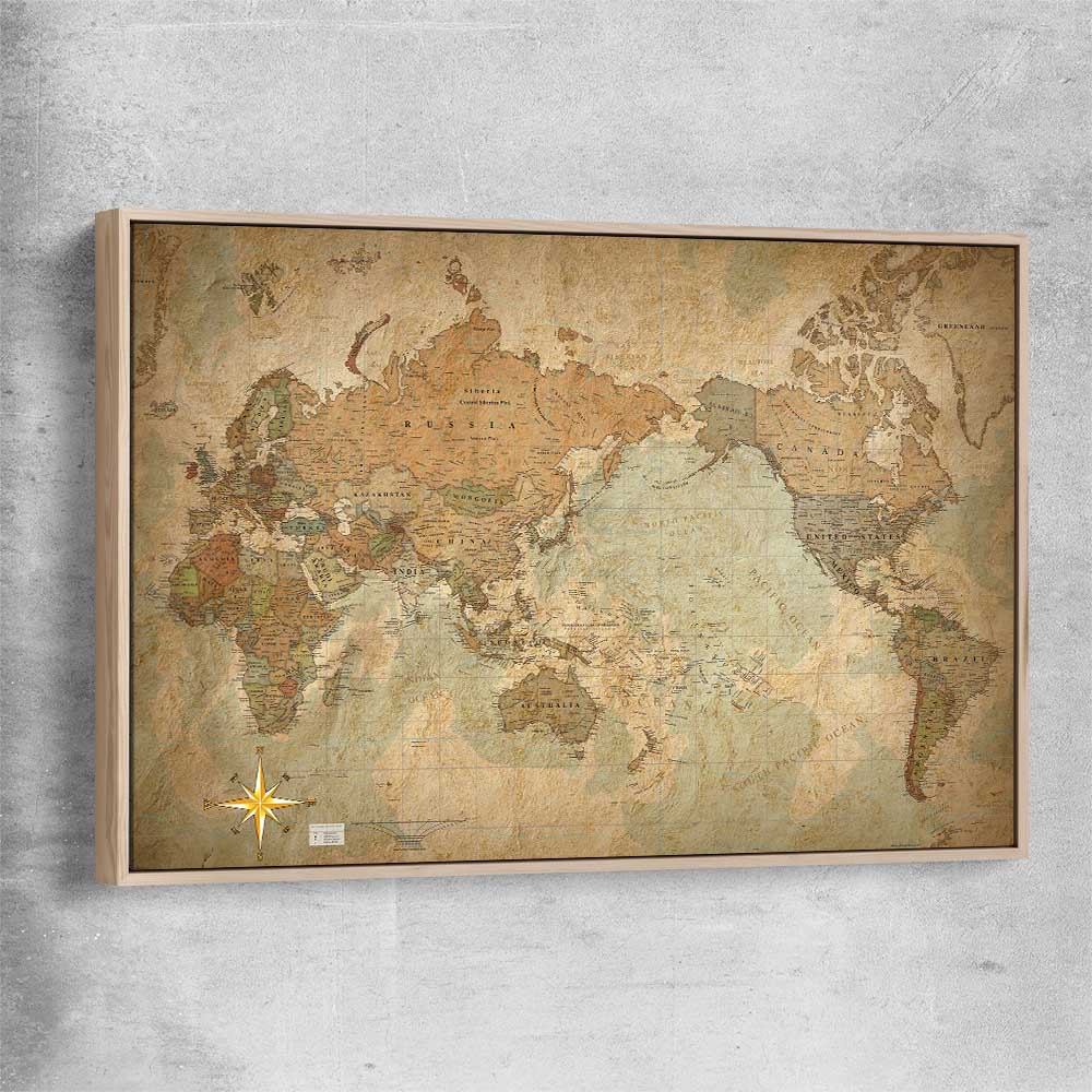 Antique World raw oak framed canvas is a high quality print in our city skyline, travel prints and maps collection