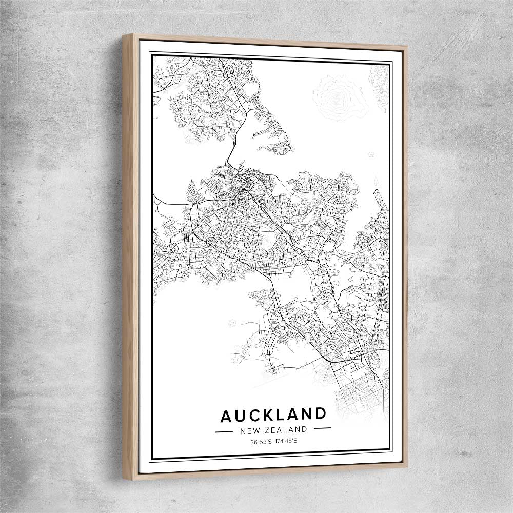 Auckland City raw oak framed canvas is a high quality print in our city skyline, travel prints and maps collection