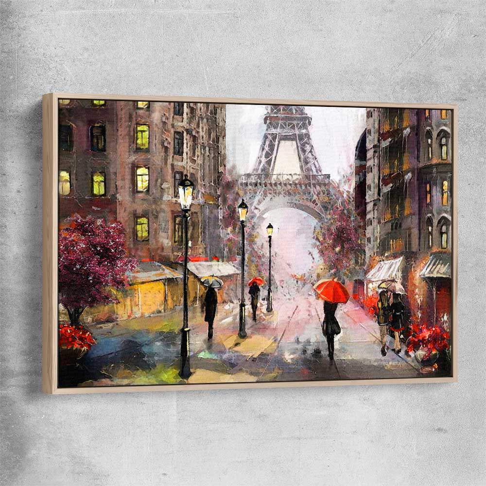 Beautiful Paris raw oak framed canvas is a high quality print in our city skyline, travel prints and maps collection
