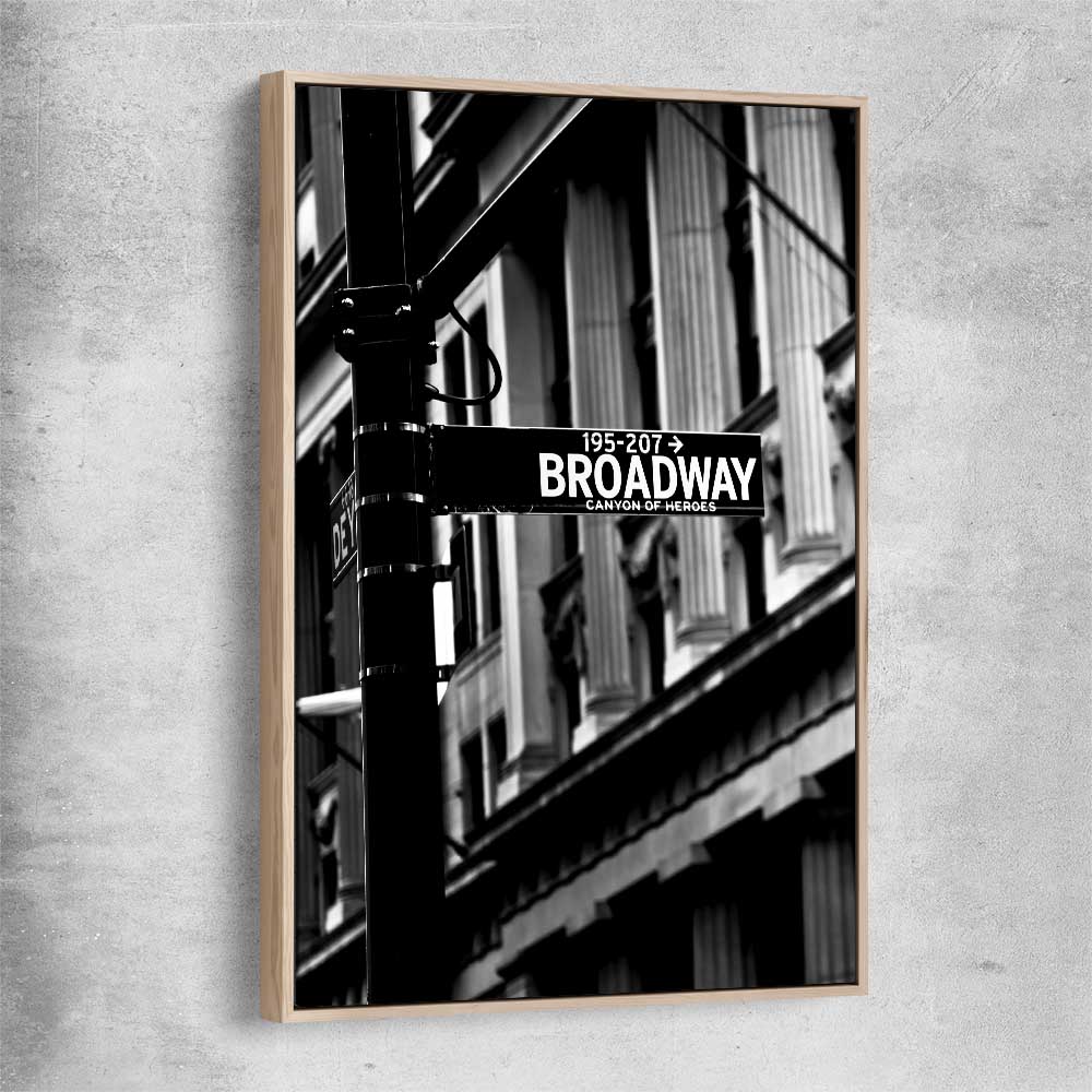 Broadway raw oak framed canvas is a high quality print in our city skyline, travel prints and maps collection