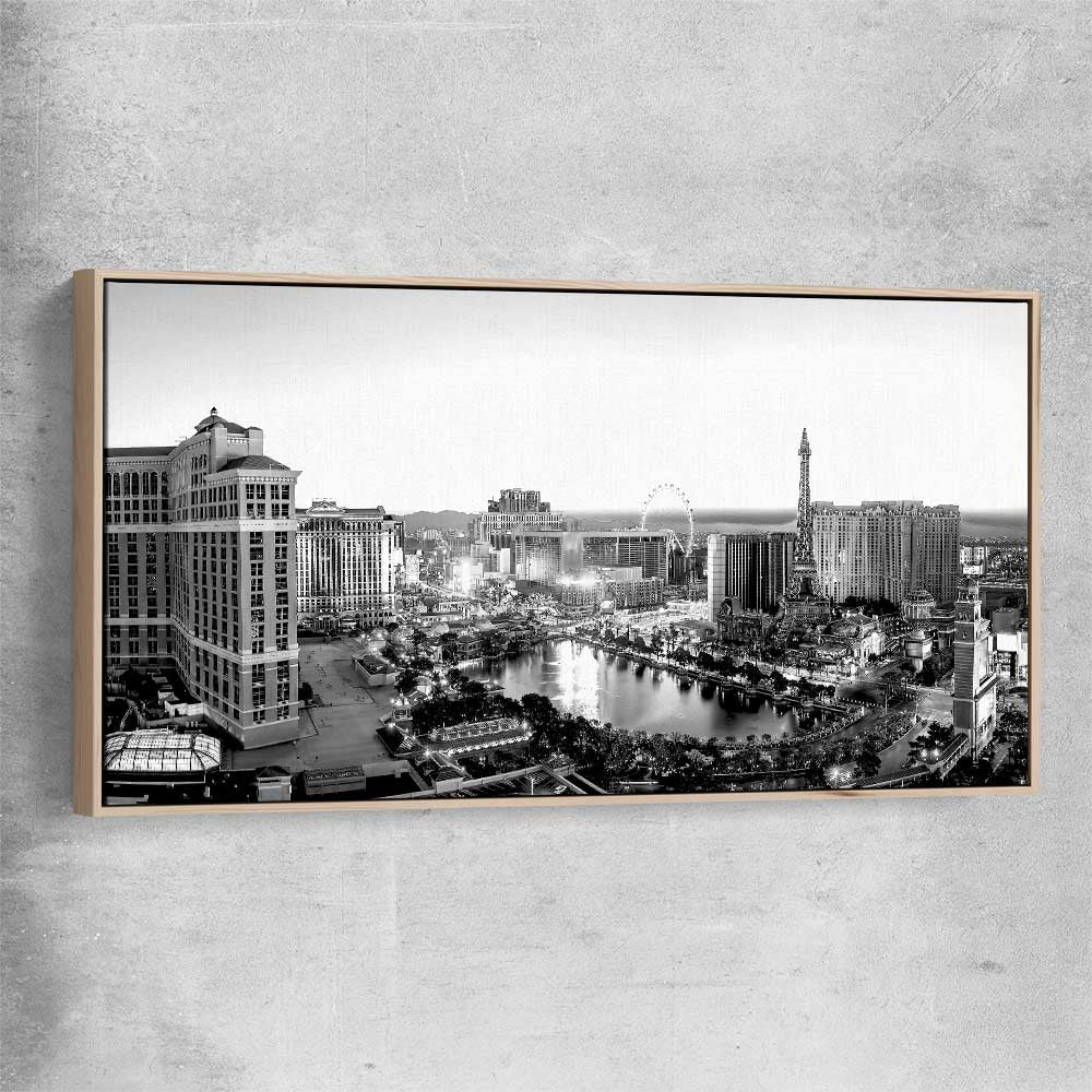 Las Vegas Lights raw oak framed canvas is a high quality print in our city skyline, travel prints and maps collection