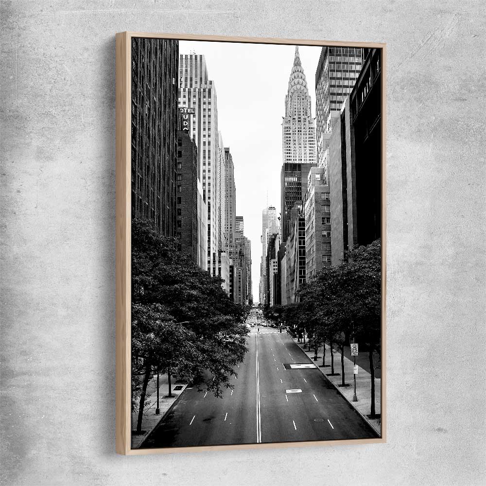 Manhattan Street raw oak framed canvas is a high quality print in our city skyline, travel prints and maps collection