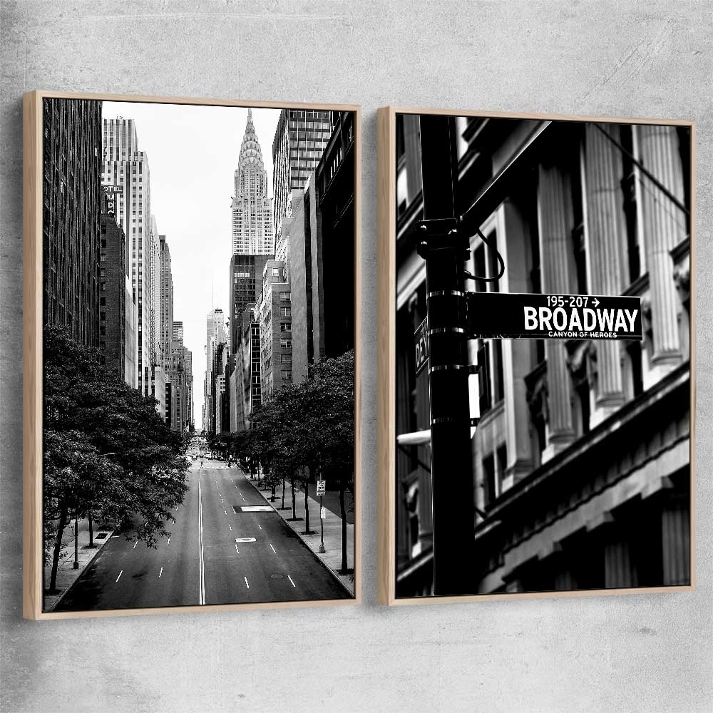 Manhattan Street Pair raw oak framed canvas is a high quality print in our city skyline, travel prints and maps collection