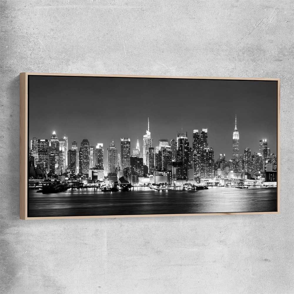 Midtown Manhattan raw oak framed canvas is a high quality print in our city skyline, travel prints and maps collection