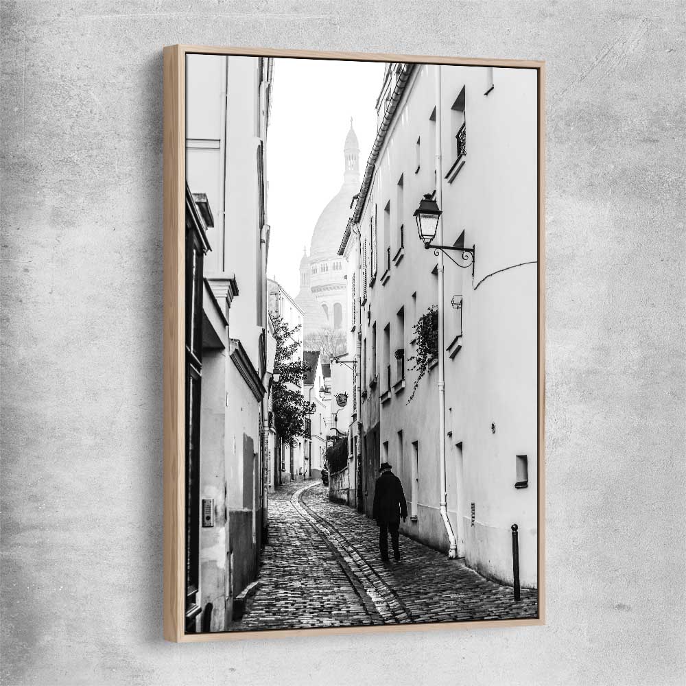 Paris Alley raw oak framed canvas is a high quality print in our city skyline, travel prints and maps collection