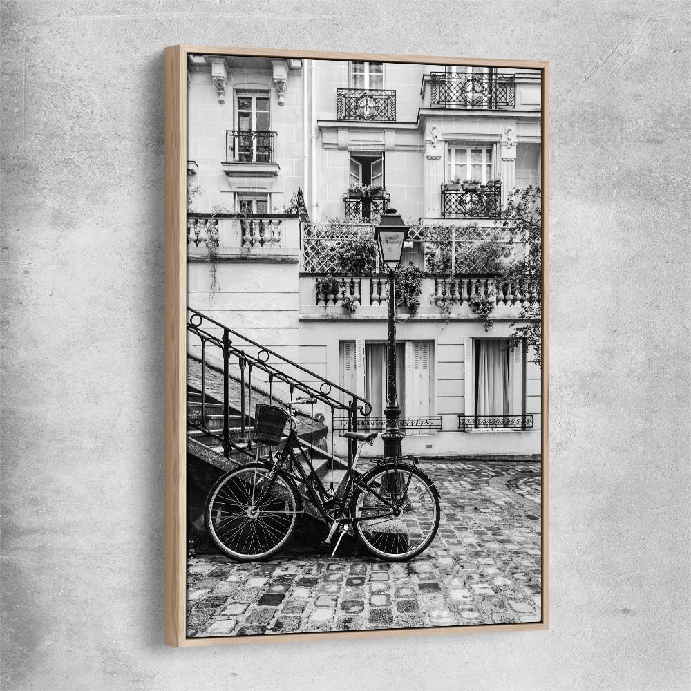 Paris Bicycle raw oak framed canvas is a high quality print in our city skyline, travel prints and maps collection