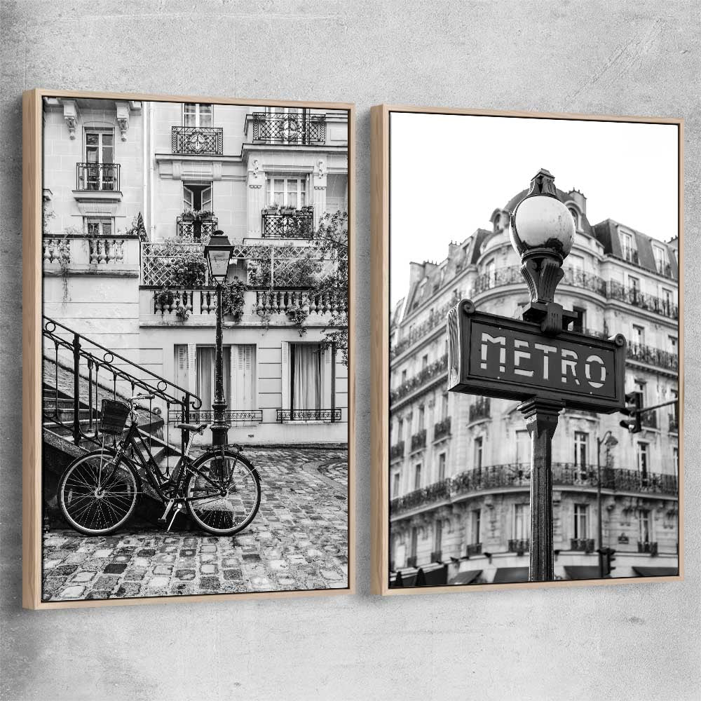 Paris Bicycle Pair raw oak framed canvas is a high quality print in our city skyline, travel prints and maps collection