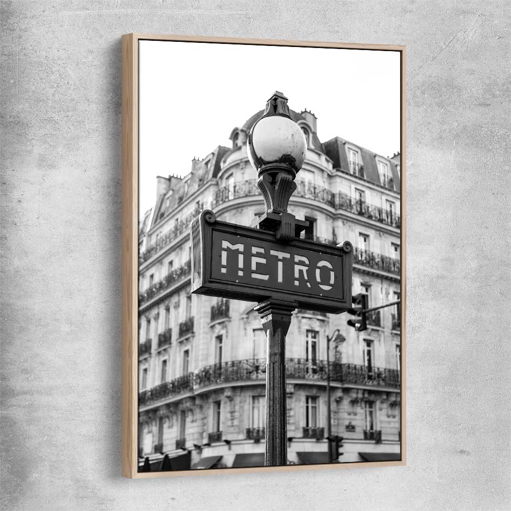 Paris Metro raw oak framed canvas is a high quality print in our city skyline, travel prints and maps collection