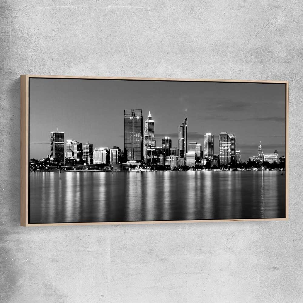 Perth Skyline raw oak framed canvas is a high quality print in our city skyline, travel prints and maps collection