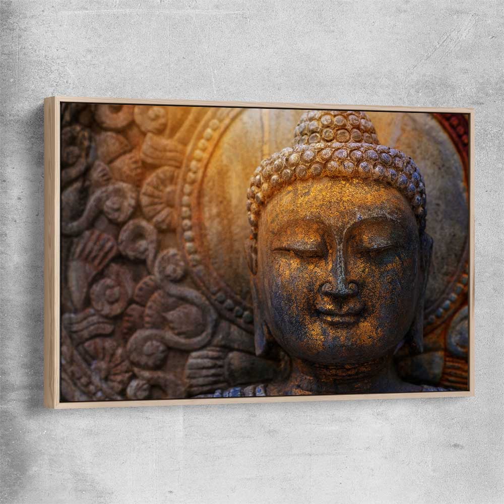 Rock Buddha raw oak framed canvas is a high quality print in our city skyline, travel prints and maps collection