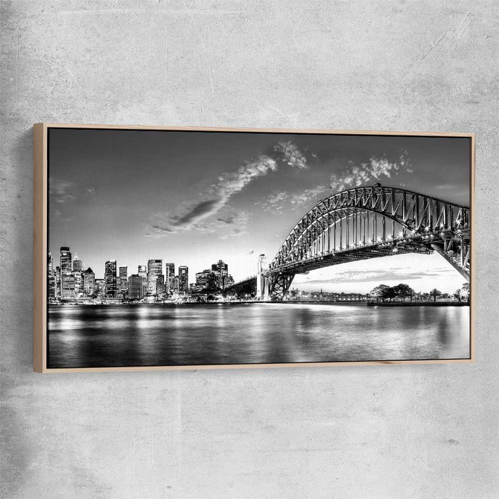 Sydney Harbour raw oak framed canvas is a high quality print in our city skyline, travel prints and maps collection
