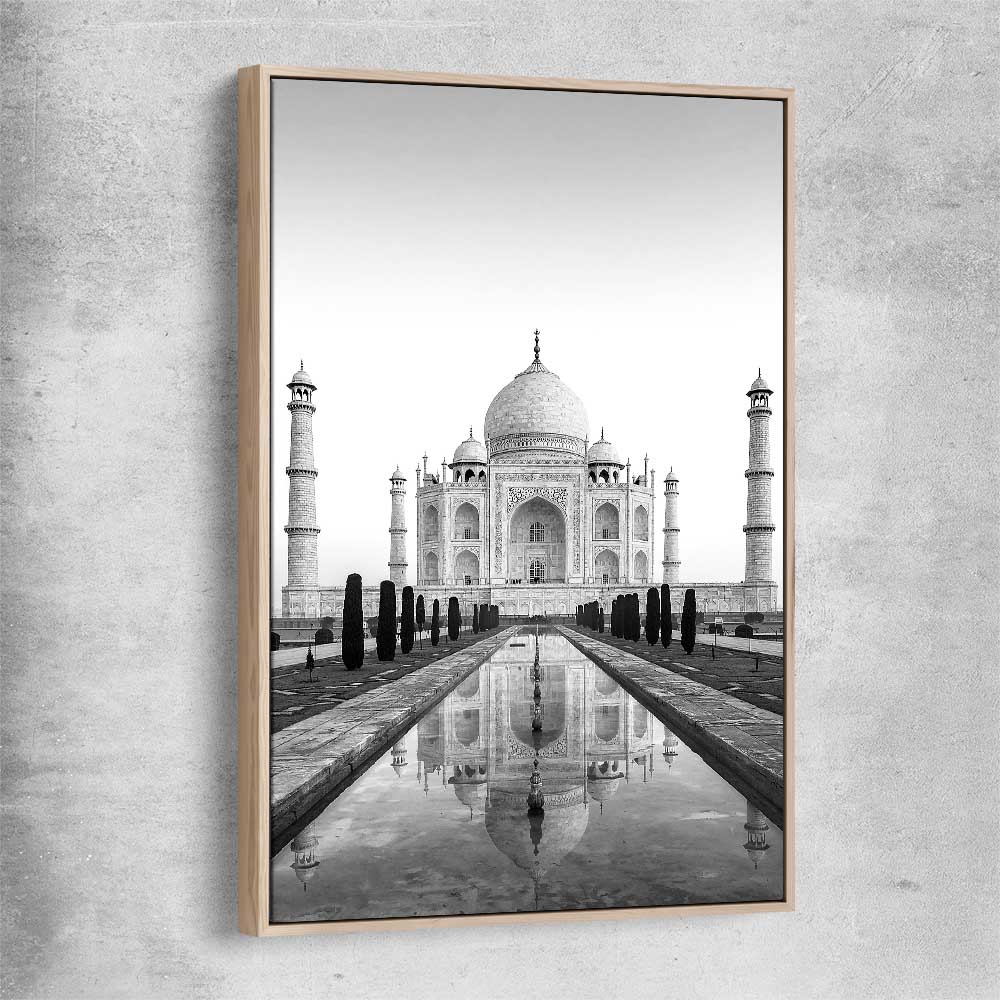 Taj Mahal raw oak framed canvas is a high quality print in our city skyline, travel prints and maps collection