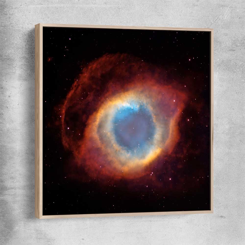 Space prints and wall art of Helix Nebula with raw oak framed canvas