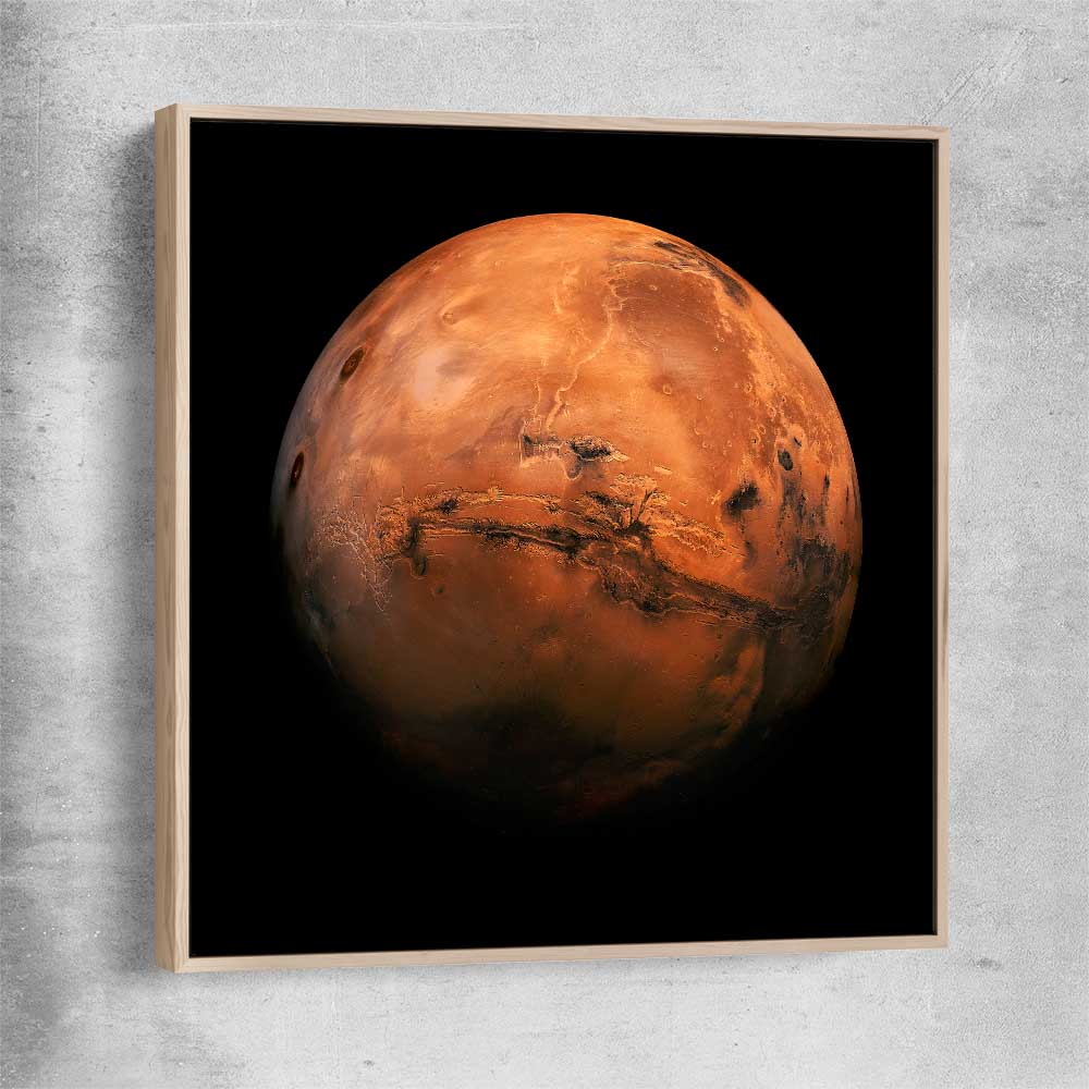 Space prints and wall art of Mars Hemisphere with raw oak framed canvas