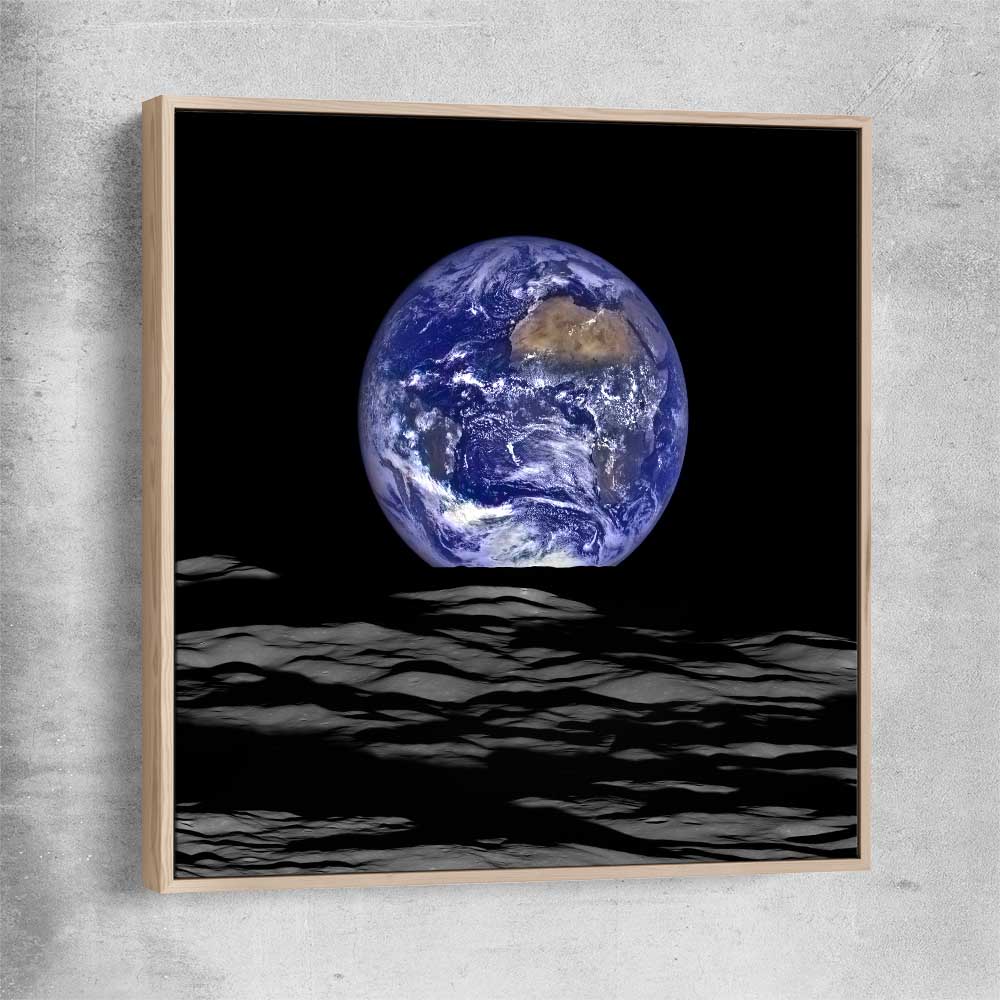 Space prints and wall art of The Earth with raw oak framed canvas