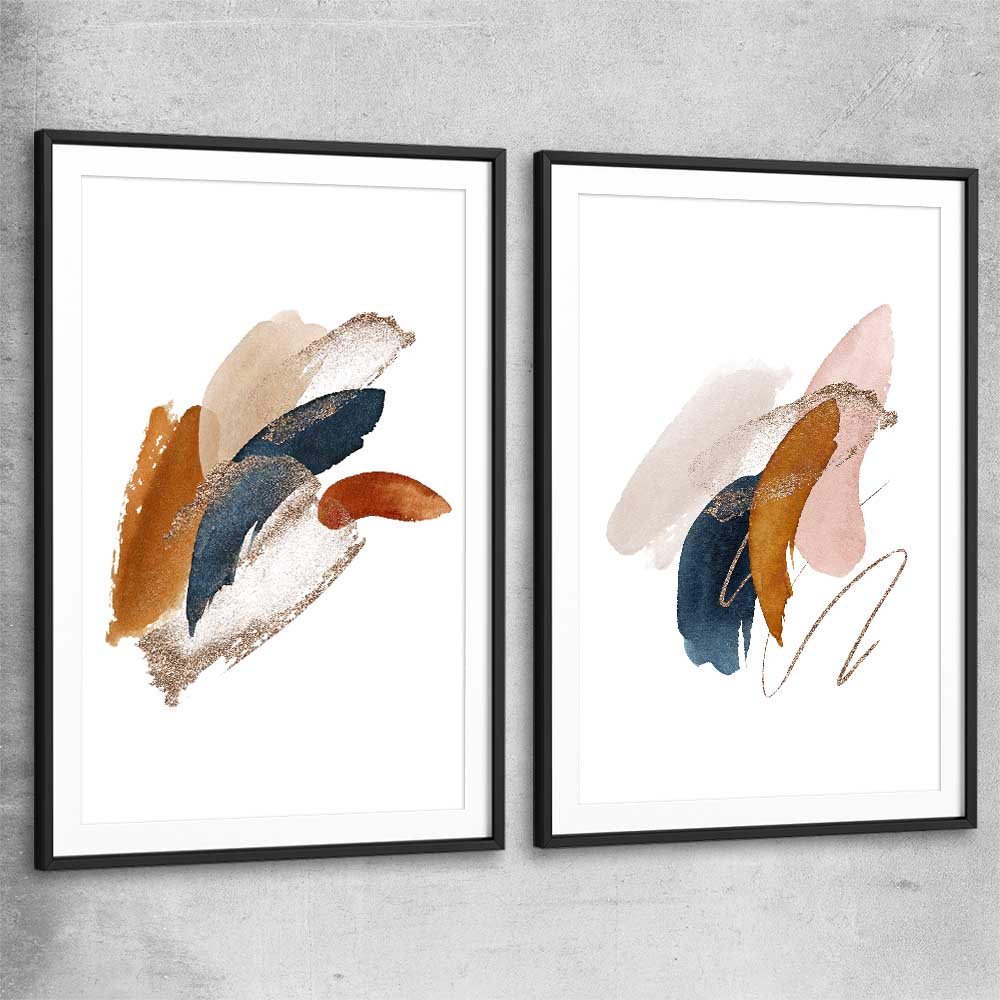 Abstract Strokes Pair black glass front frame - part of our high quality canvas abstract wall art collection