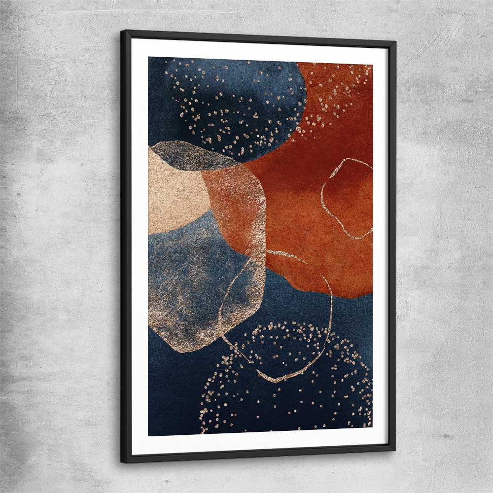 Beige Navy One black glass front frame - part of our high quality canvas abstract wall art collection