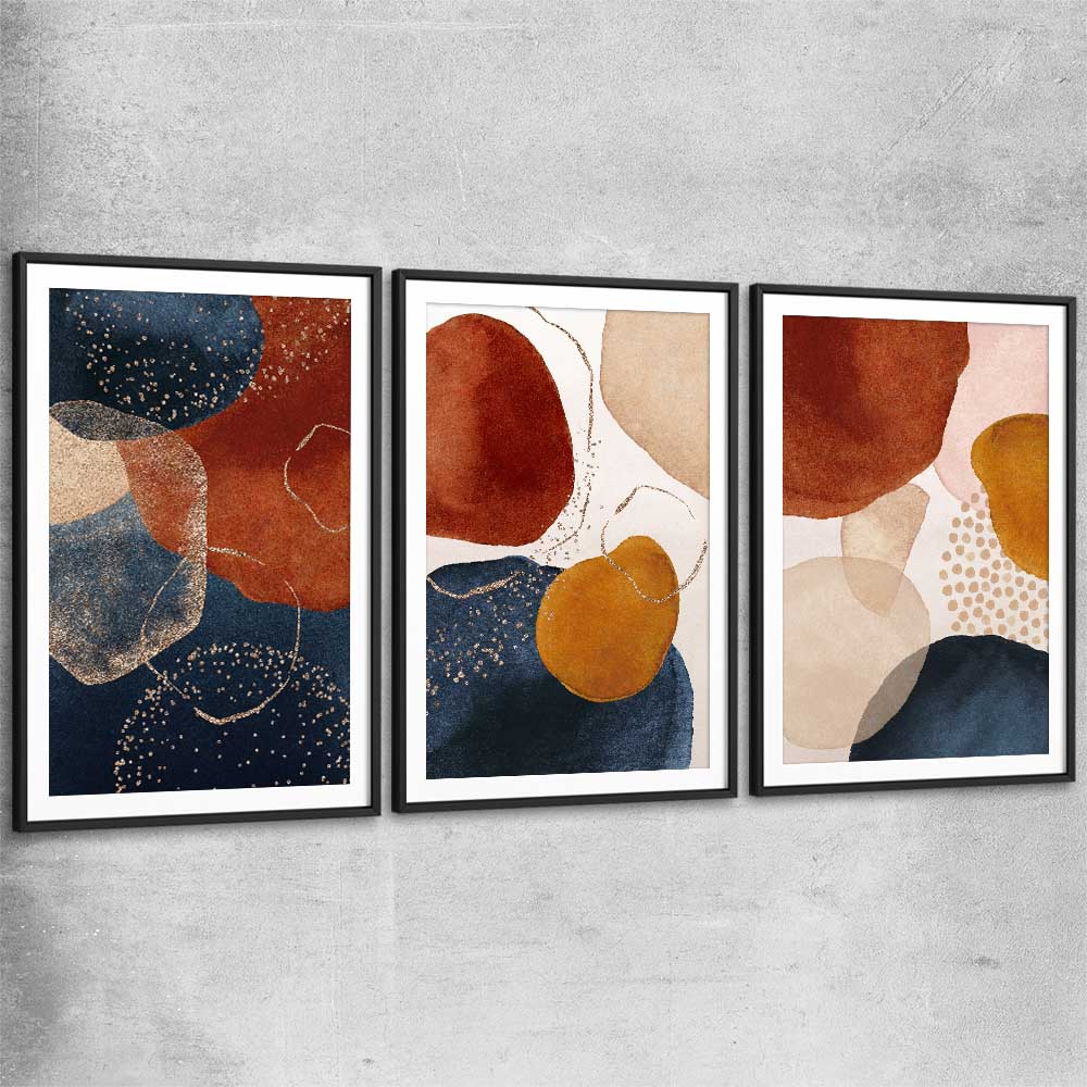 Beige Navy Set black glass front frame - part of our high quality canvas abstract wall art collection