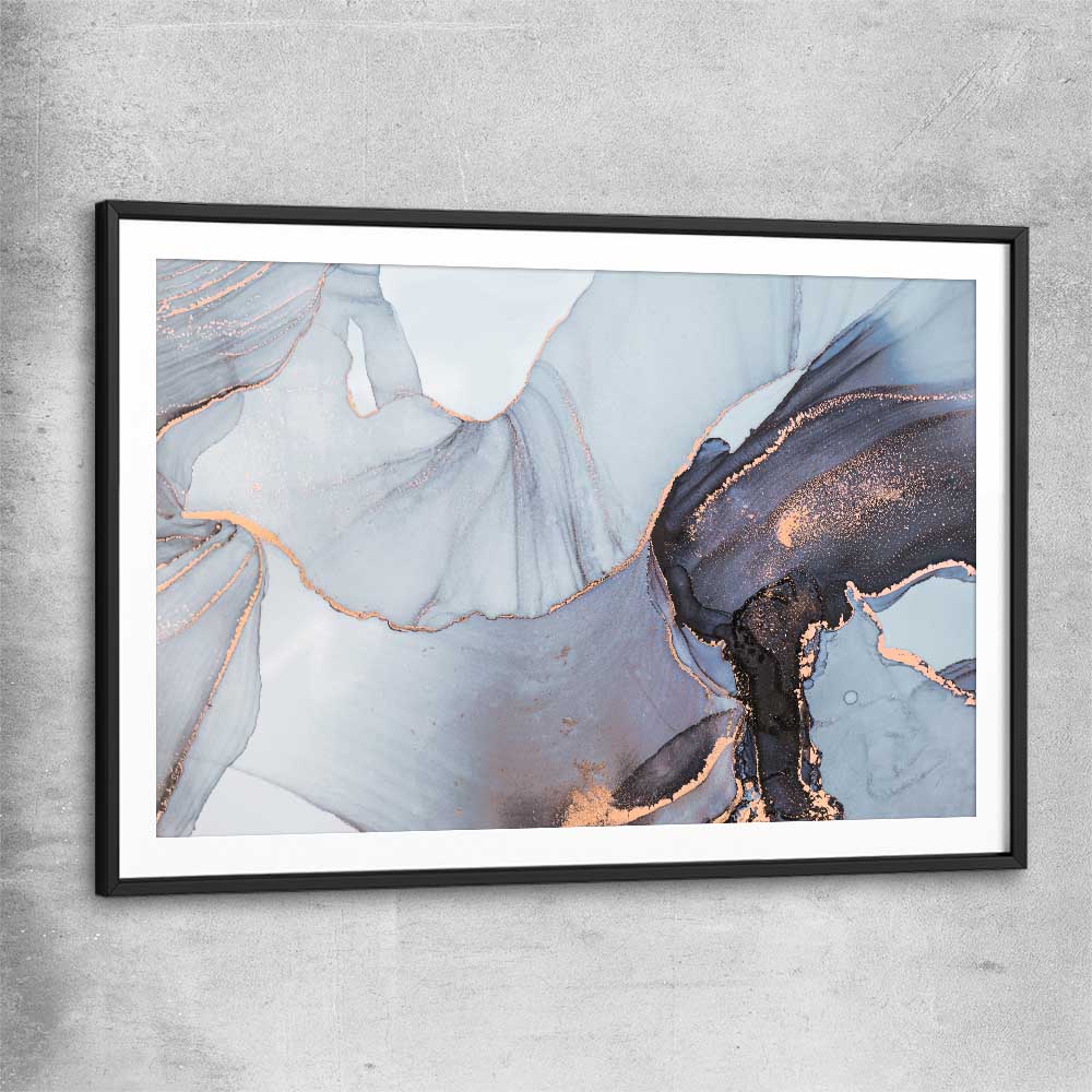 Blue Grains black glass front frame - part of our high quality canvas abstract wall art collection