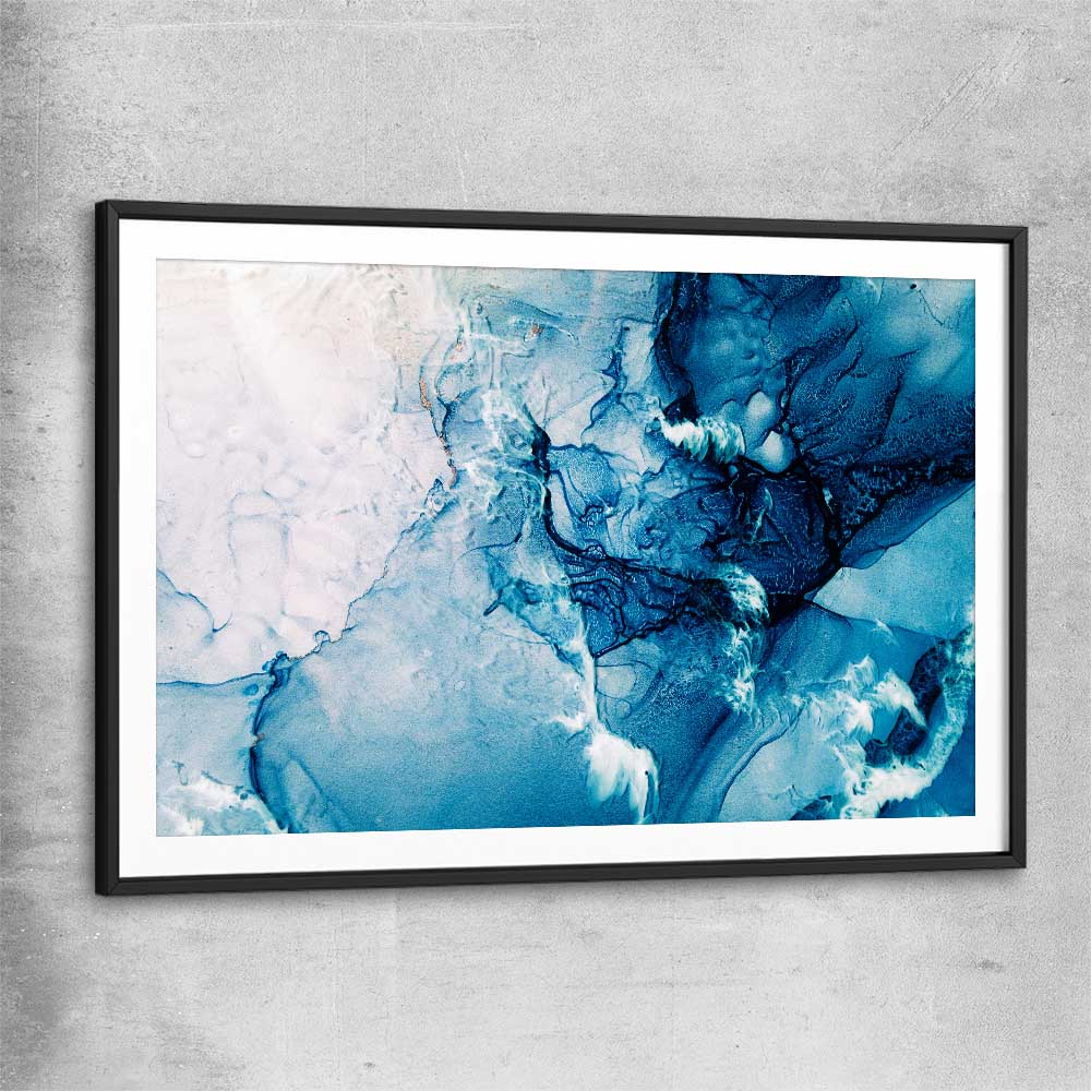 Blue Ripples black glass front frame - part of our high quality canvas abstract wall art collection