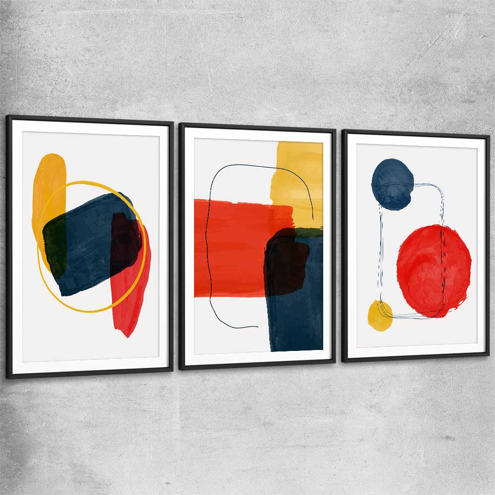 Bright Shapes Set black glass front frame - part of our high quality canvas abstract wall art collection