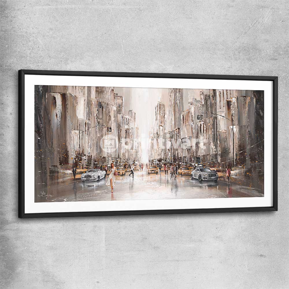 City Life, New York black glass front frame - part of our high quality canvas abstract wall art collection