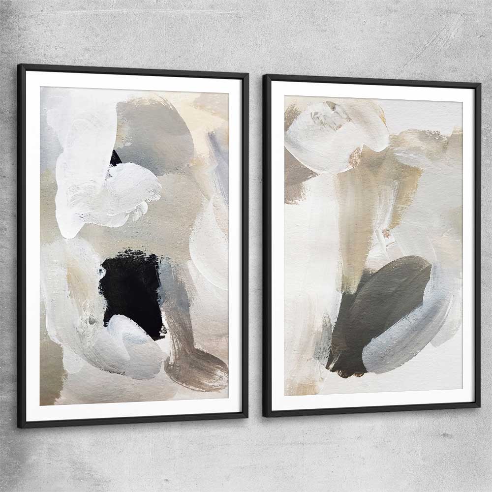 Cosy Neutral Pair black glass front frame - part of our high quality canvas abstract wall art collection