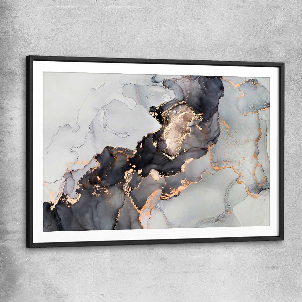 Darkened Gold black glass front frame - part of our high quality canvas abstract wall art collection