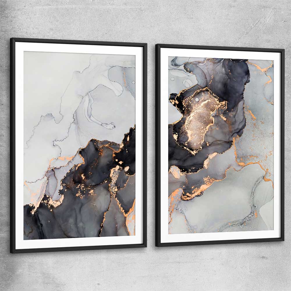 Darkened Gold Pair black glass front frame - part of our high quality canvas abstract wall art collection