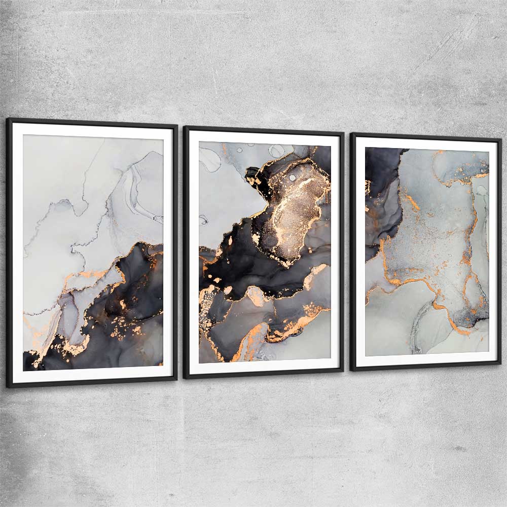 Darkened Gold Set black glass front frame - part of our high quality canvas abstract wall art collection
