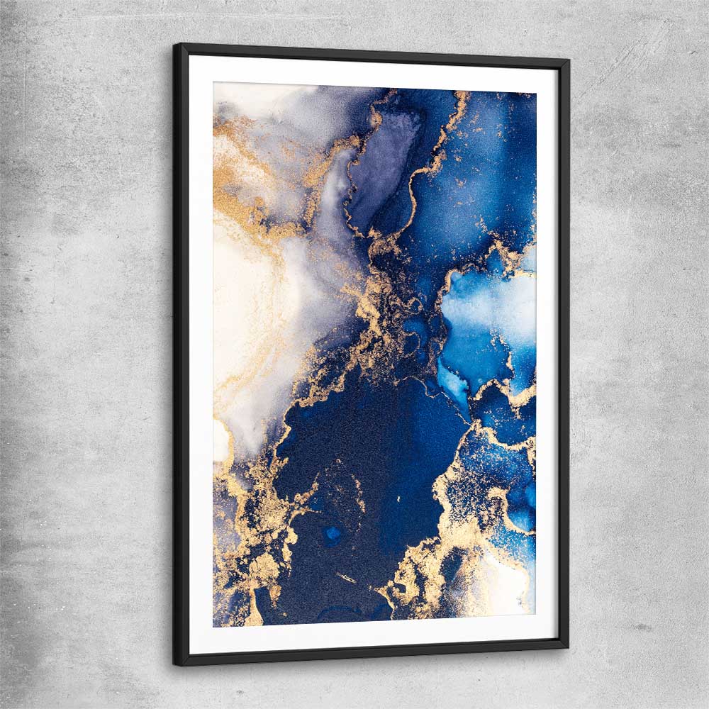 Deep Blue Mist black glass front frame - part of our high quality canvas abstract wall art collection