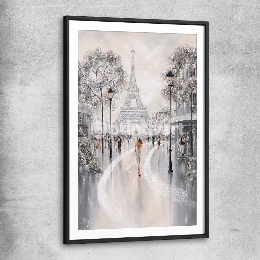Eiffel Tower, Flair of Paris black glass front frame - part of our high quality canvas abstract wall art collection