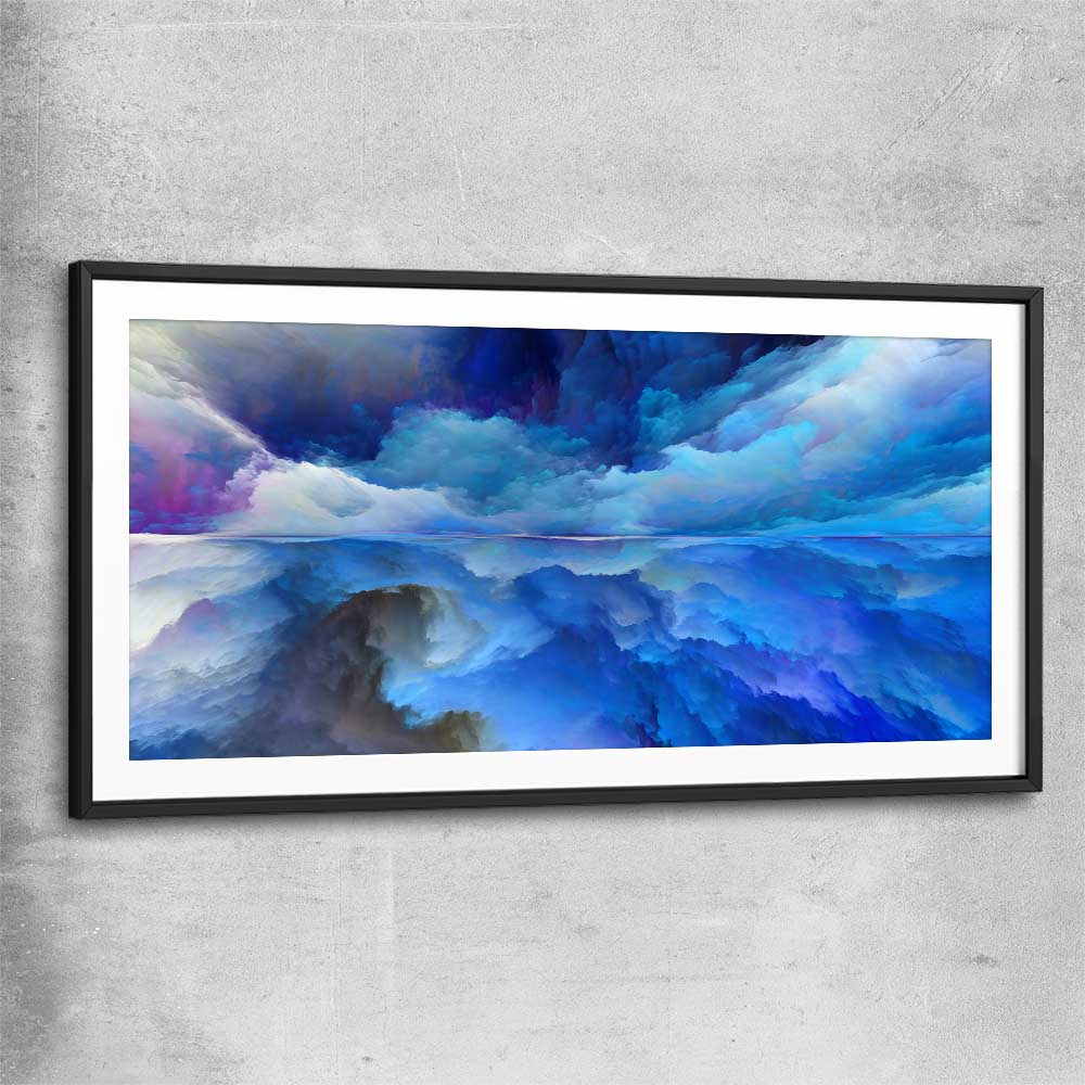 Emerging Blue Energy black glass front frame - part of our high quality canvas abstract wall art collection