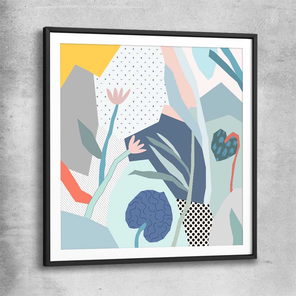 Gentle Growth black glass front frame - part of our high quality canvas abstract wall art collection