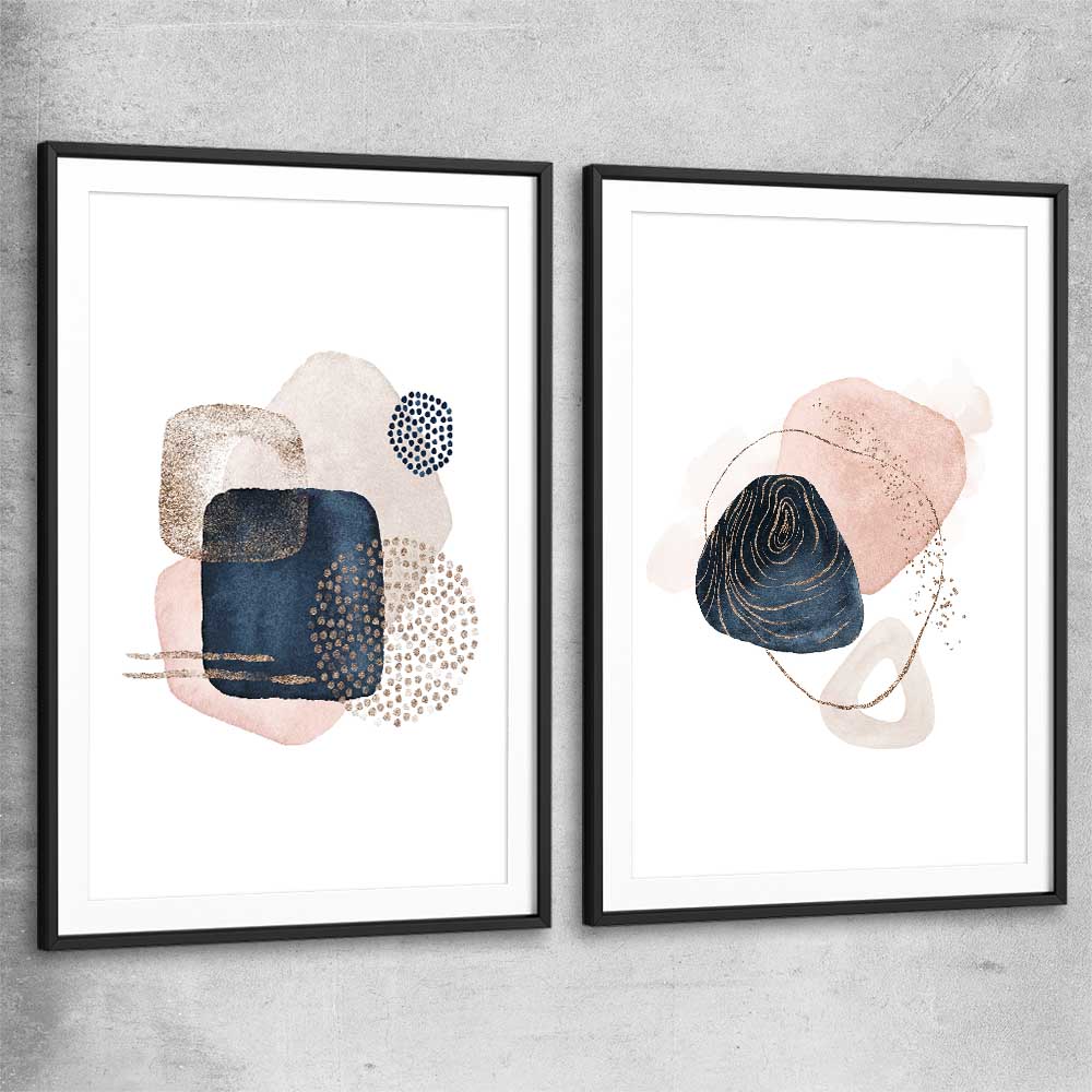 Geometric Dots Pair black glass front frame - part of our high quality canvas abstract wall art collection