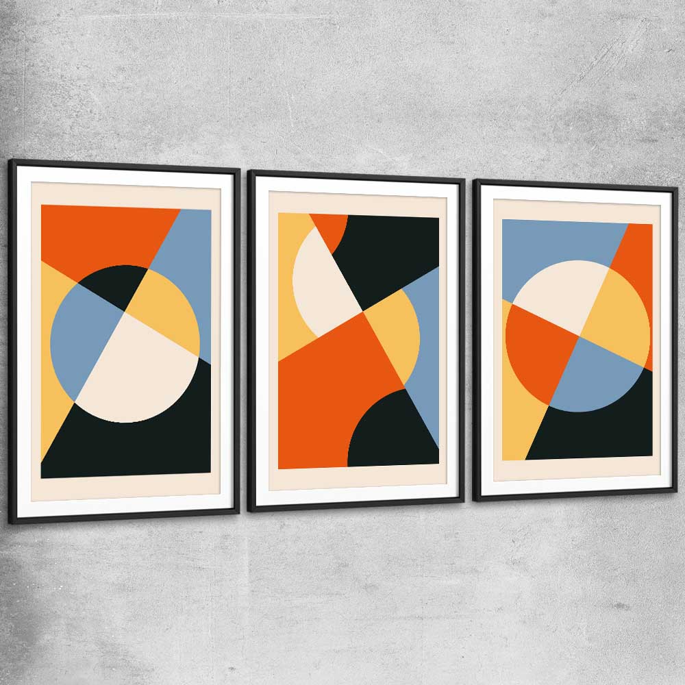 Geometry Burst Set black glass front frame - part of our high quality canvas abstract wall art collection