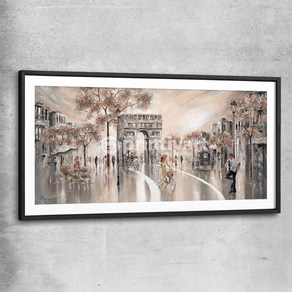 Golden Glimpse, Paris black glass front frame - part of our high quality canvas abstract wall art collection