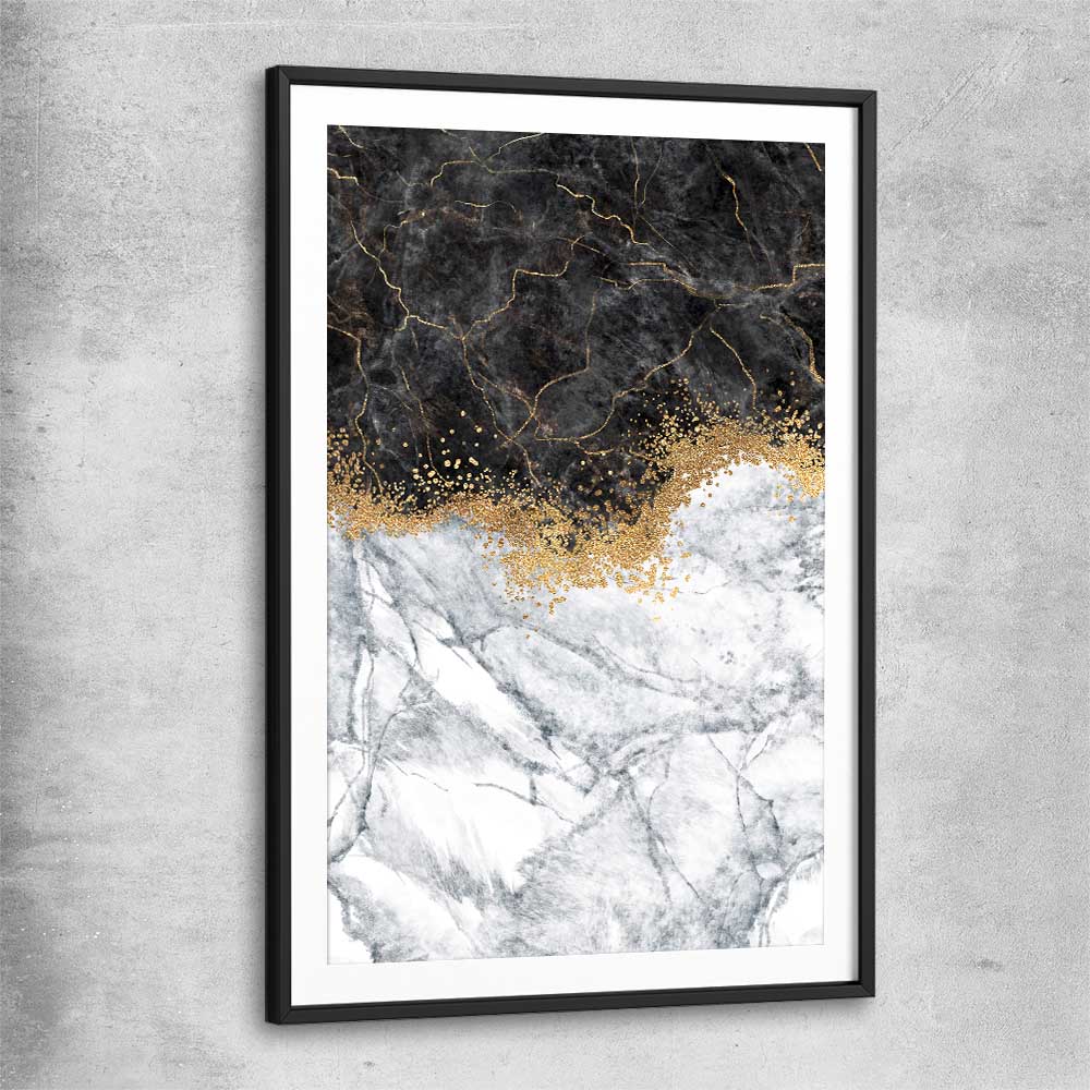 Golden Marble One black glass front frame - part of our high quality canvas abstract wall art collection