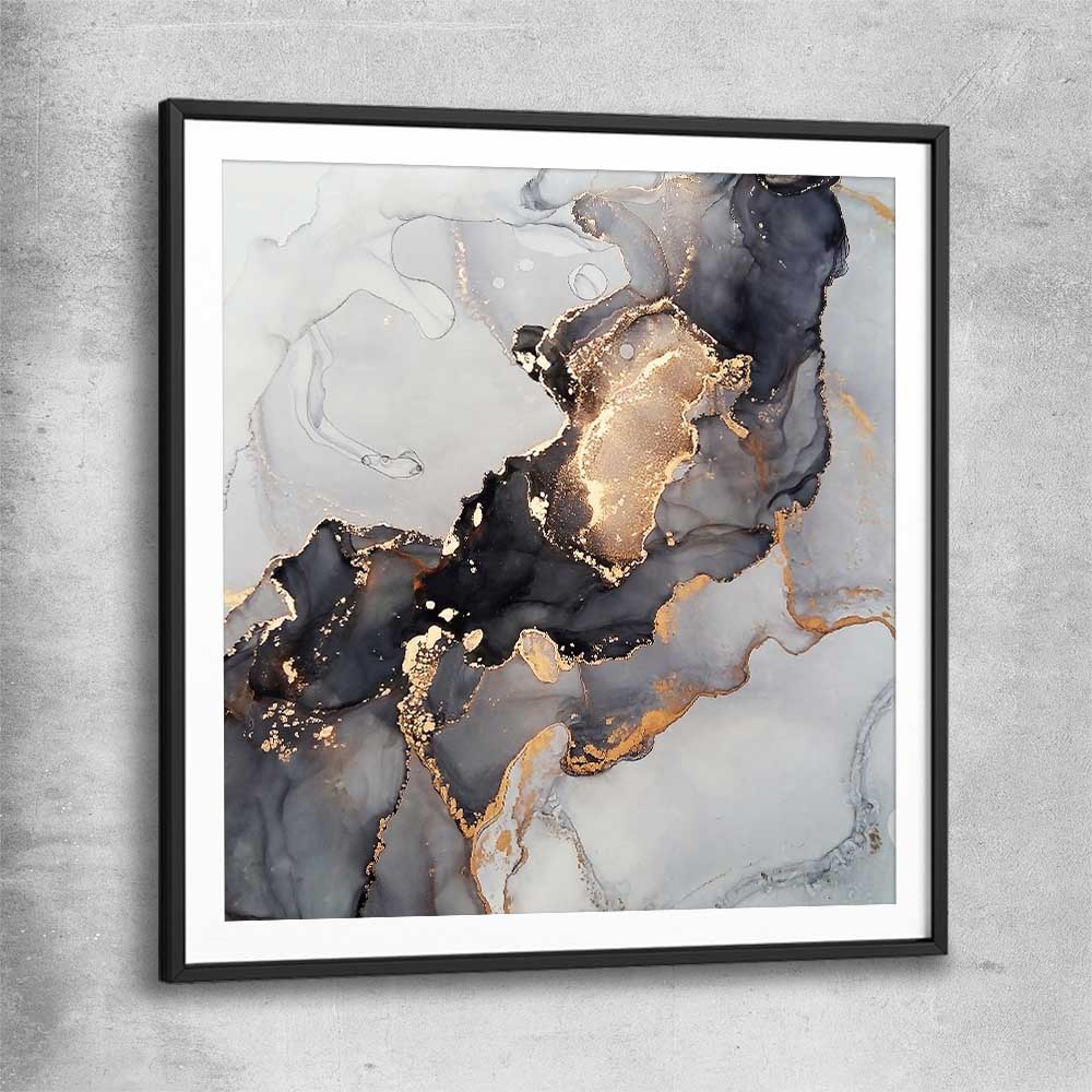 Golden Tones black glass front frame - part of our high quality canvas abstract wall art collection