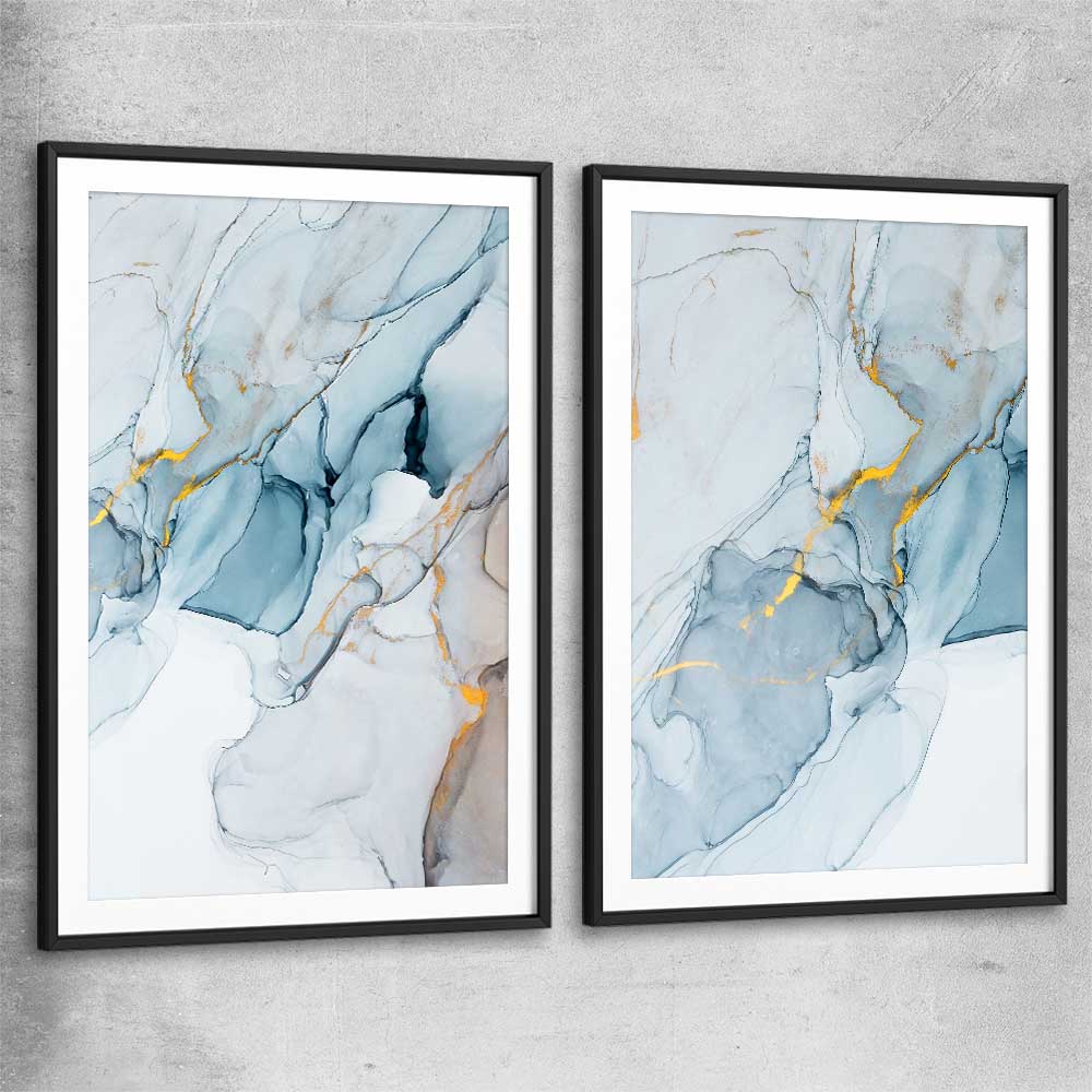 Golden Veins Pair black glass front frame - part of our high quality canvas abstract wall art collection