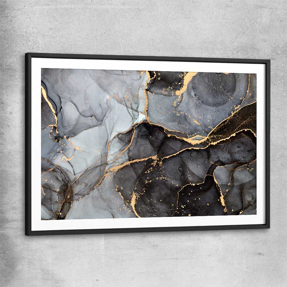 Grey Fissure black glass front frame - part of our high quality canvas abstract wall art collection