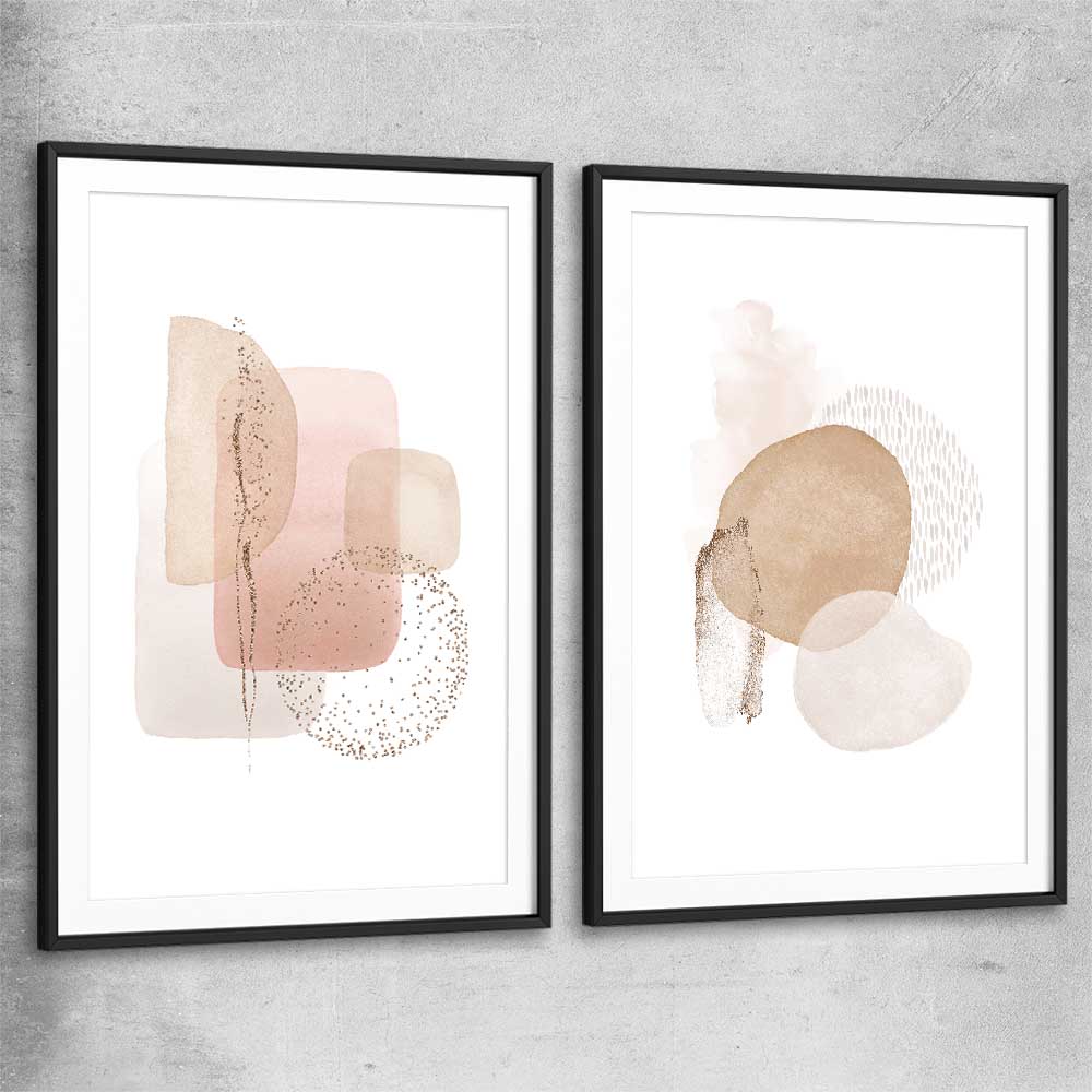 Light Geometric Pair black glass front frame - part of our high quality canvas abstract wall art collection