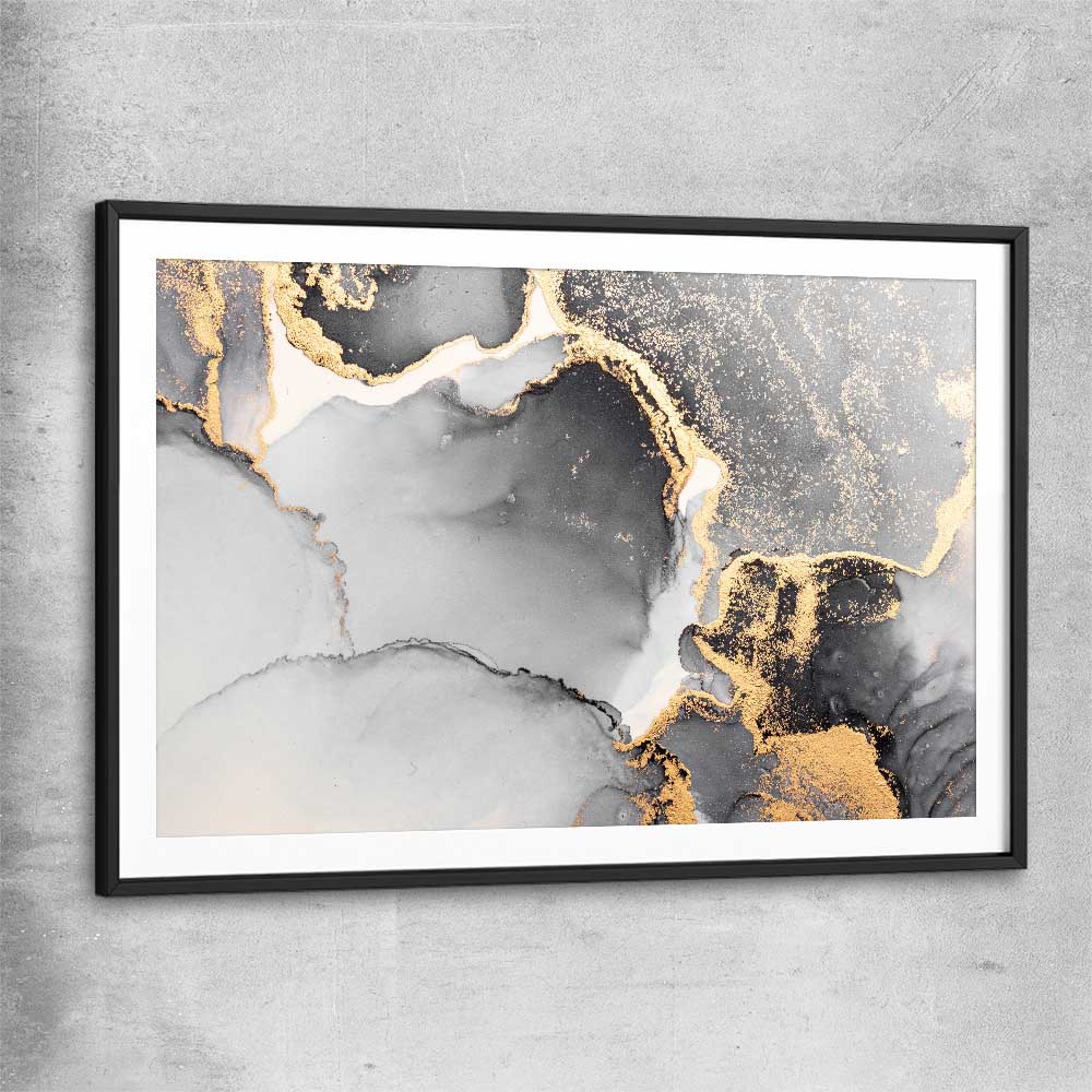 Meandering Greys black glass front frame - part of our high quality canvas abstract wall art collection