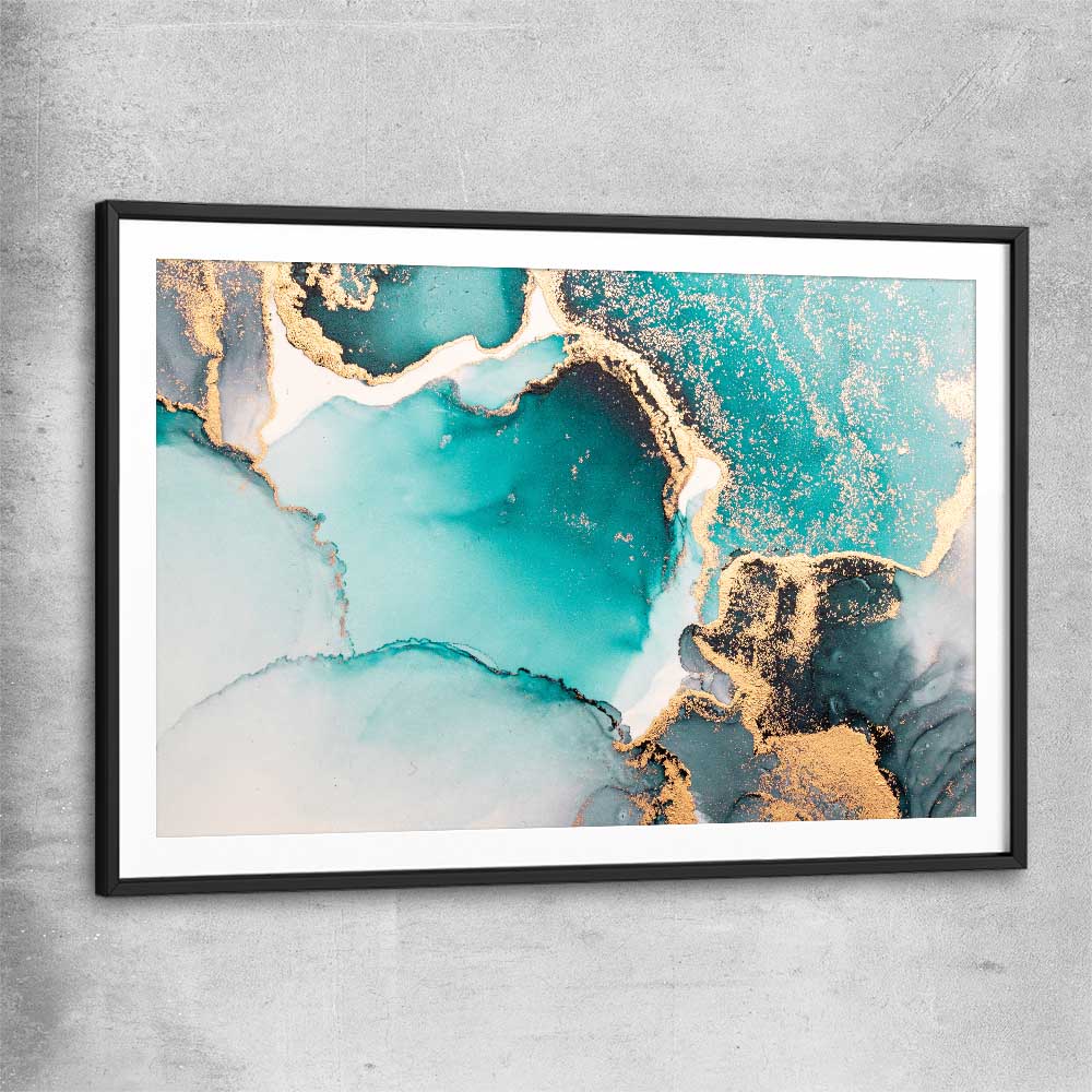 Meandering Turquoise black glass front frame - part of our high quality canvas abstract wall art collection
