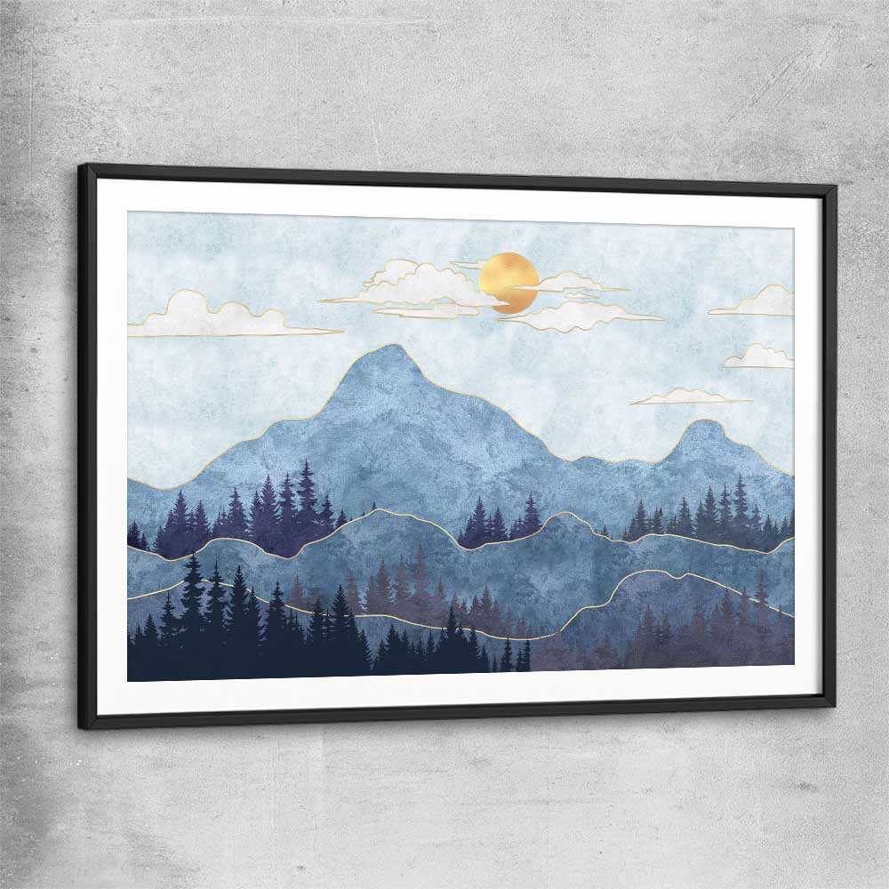Mountain Silhouette black glass front frame - part of our high quality canvas abstract wall art collection