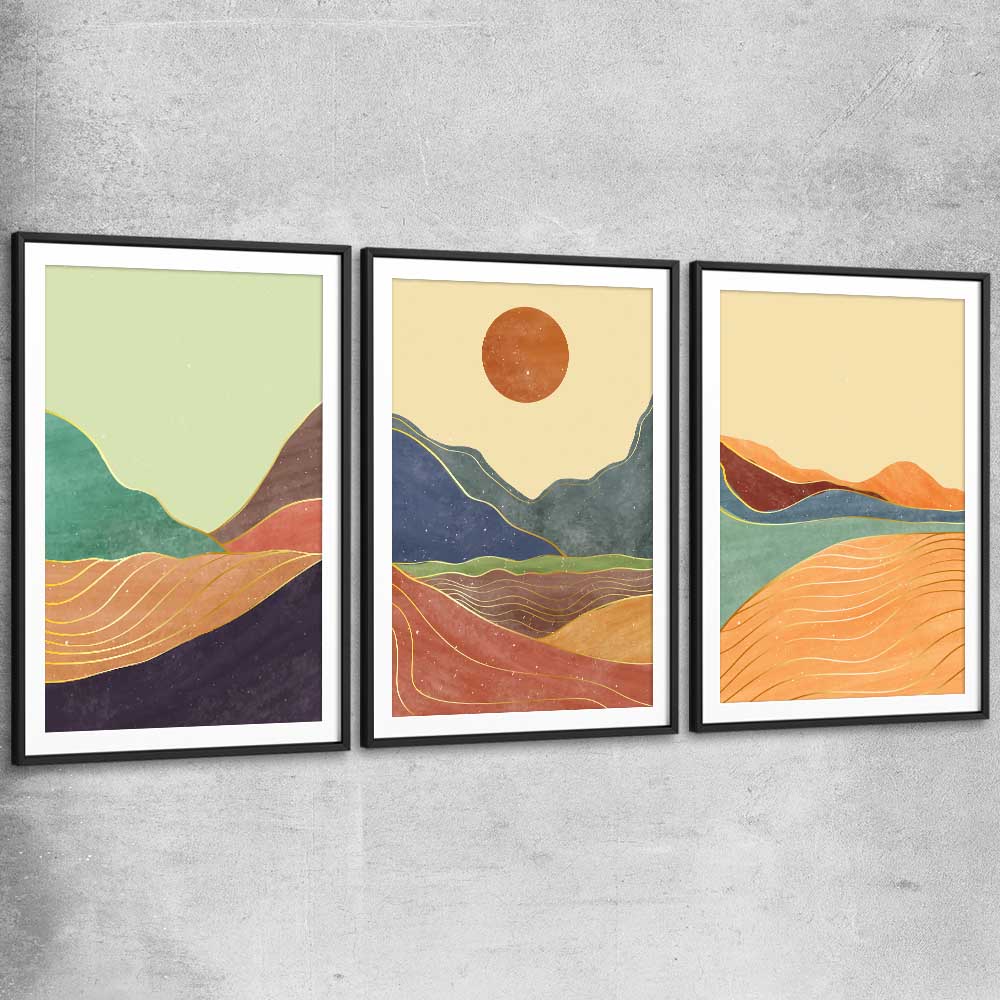 Nature Waves Set black glass front frame - part of our high quality canvas abstract wall art collection