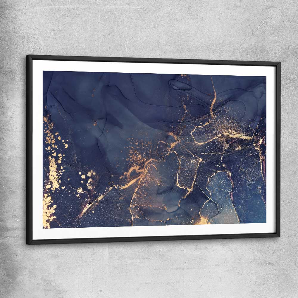 Navy Flow black glass front frame - part of our high quality canvas abstract wall art collection